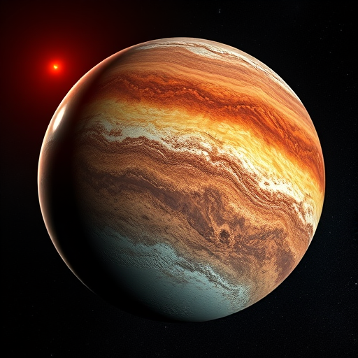 Generate a highly detailed image of a planet with a textured surface, using a DSLR camera with a 50mm lens, aperture set to f/1.8, ISO 100, in a low angle perspective, focusing on vibrant colors and intricate surface patterns, captured in HDR style.