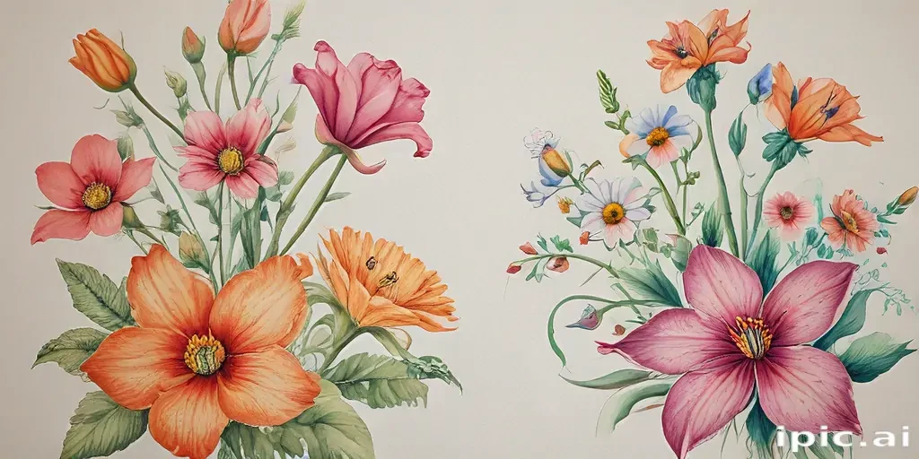 colored drawings of flowers