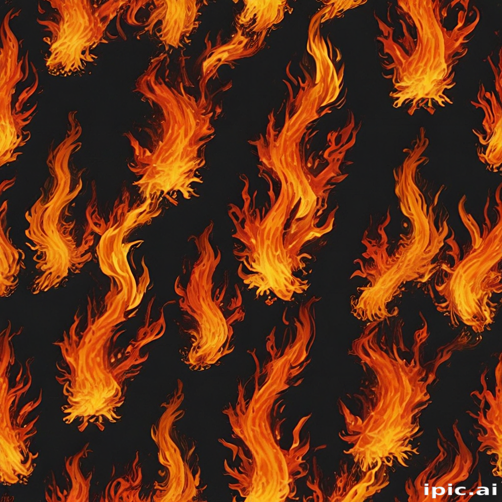 Vibrant Flames Dancing Against a Deep Black Background in a Pattern