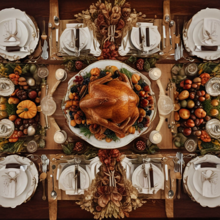 Elegant Thanksgiving Feast Displayed with a Golden Roasted Turkey ...