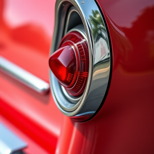 Close-up shot of vintage car tail lights emphasizing chrome details, f/2.8 aperture, 50mm lens, shallow depth of field, natural lighting, DSLR camera.