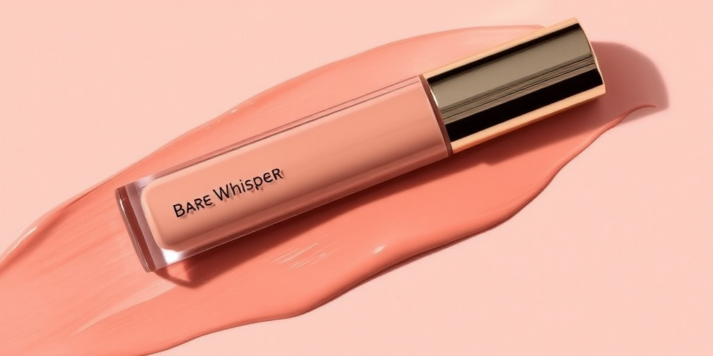 Nude beige liquid lipstick "Bare Whisper" featuring a velvety finish, transfer-resistant formula, and subtle undertones to complement various skin tones