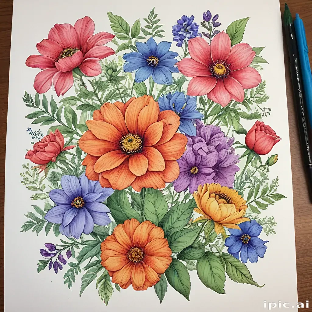 color drawings of flowers