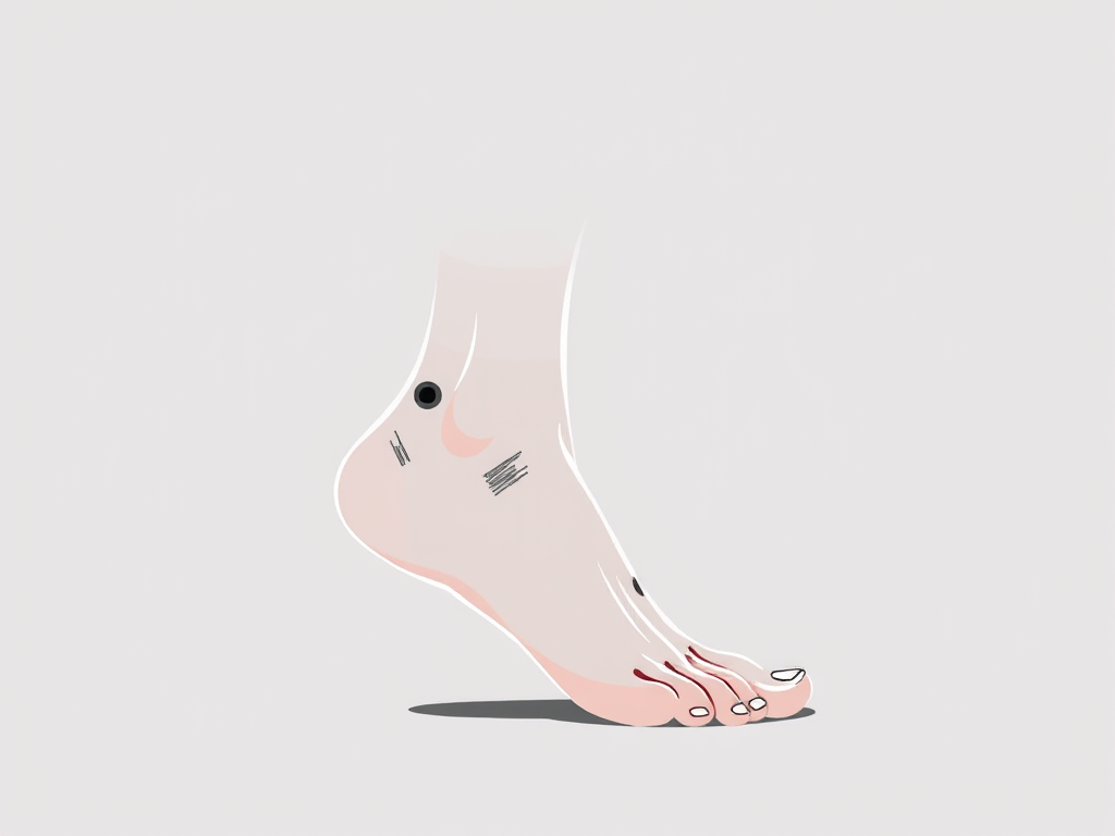 Create a high-resolution illustration of a single foot from a side view, using a DSLR camera with a 50mm lens, aperture f/2.8, ISO 100, and a soft focal style.