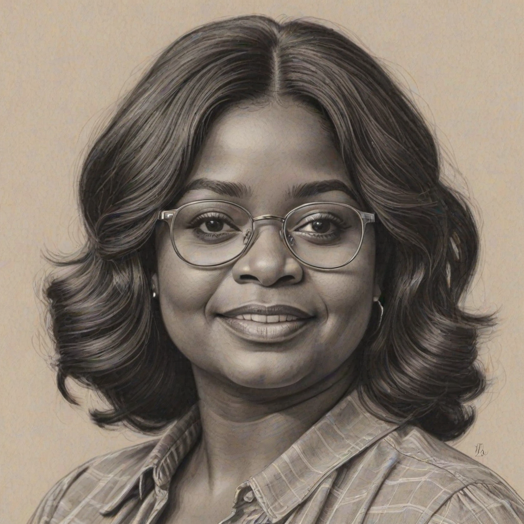 Magnificent Octavia Spencer, pencil sketch, portrait of Wonderful woman 1979s in glasses, hair style beatnik, outline, clear lines, fine lines, 8k