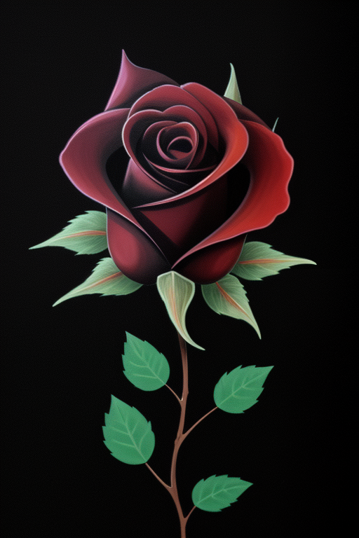 Beautifully Detailed Red Rose with Lush Green Leaves Against a Black ...