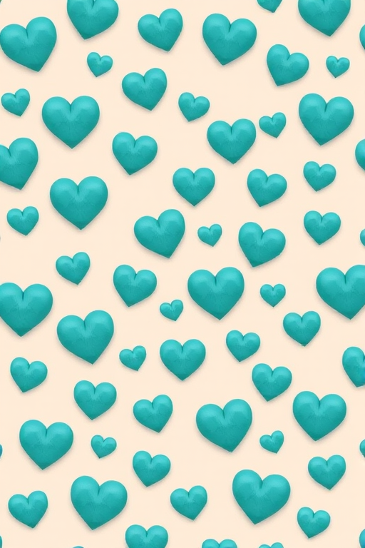 Generate a seamless pattern of small teal hearts on a light beige background with a Canon EOS R5, 50mm lens, f/8 aperture, 1/200 shutter speed, ISO 100, top-down view, high-resolution digital photography style.