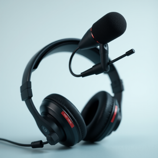 A high-resolution image of a black headset with a microphone on a transparent background, captured with a Canon EOS R5 at f/2.8, ISO 100, 1/250 sec, in a studio setting with soft, even lighting for clarity and detail.