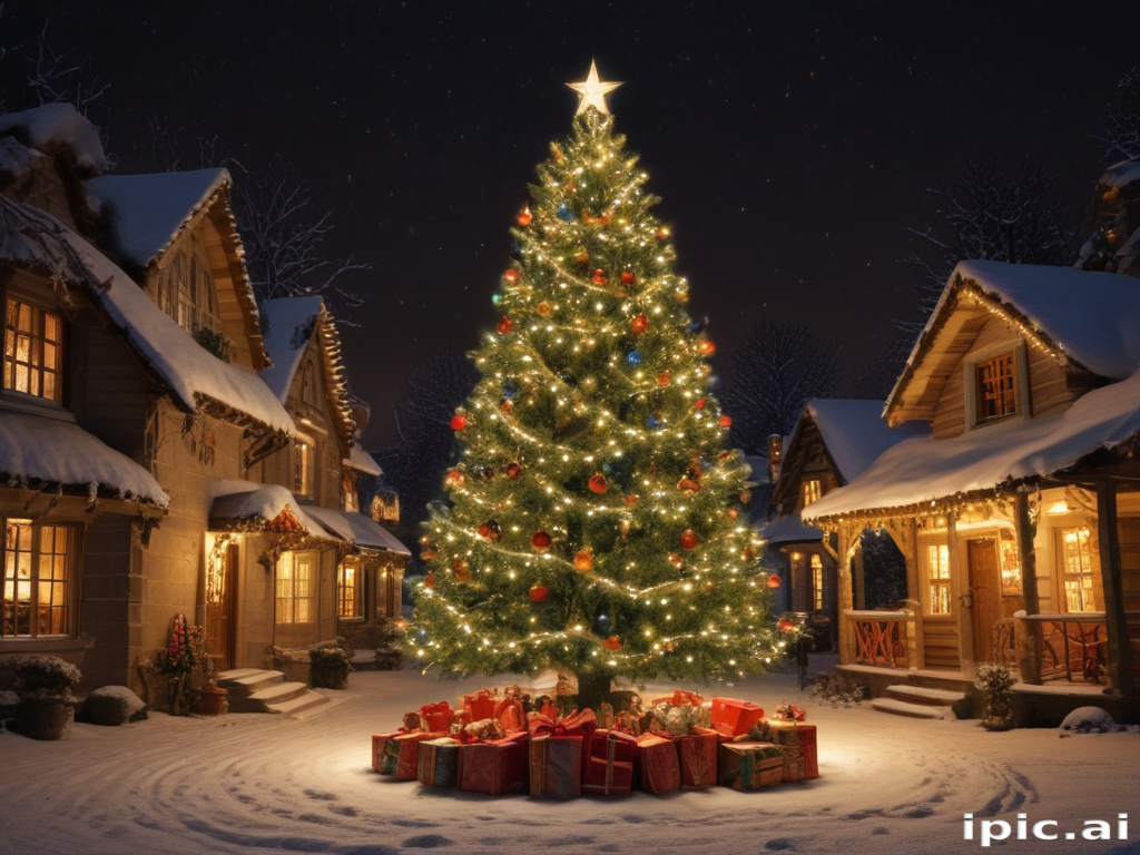 A Cozy Winter Scene Featuring a Beautifully Decorated Christmas Tree.