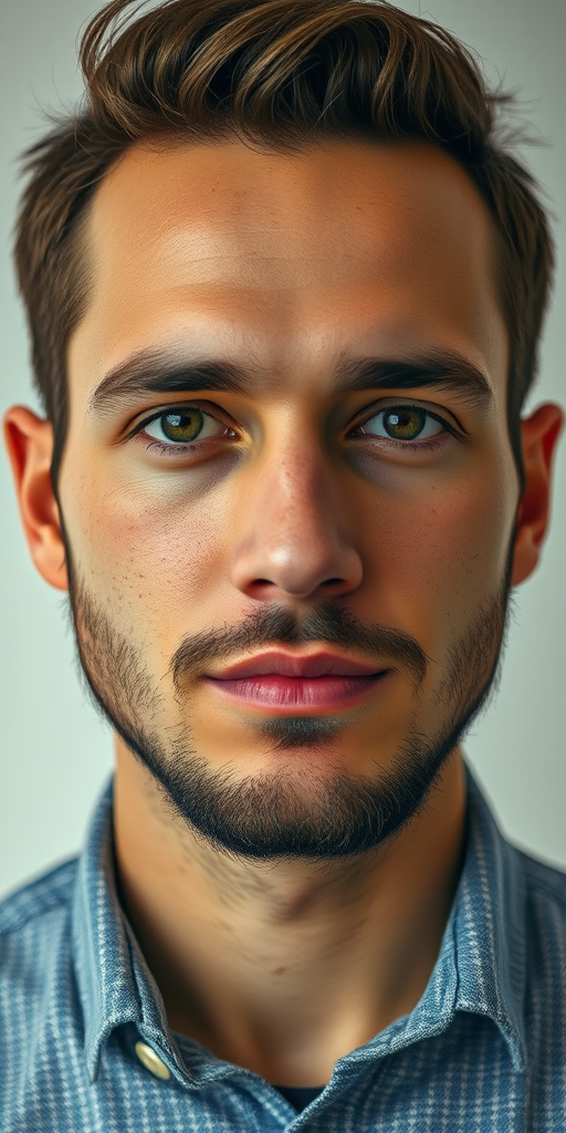 Regenerate the image with a focus on a male subject, using a DSLR camera, 50mm lens, aperture f/2.8, ISO 100, soft lighting, sharp focus, and a plain light background for enhanced quality.