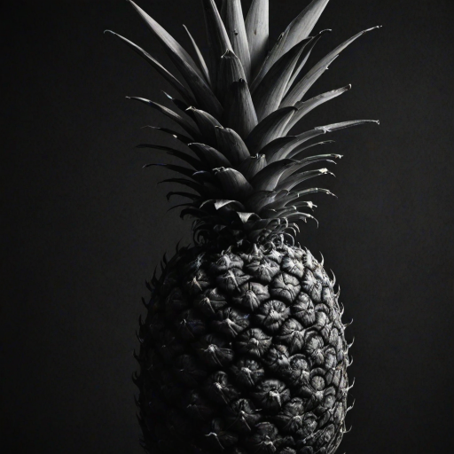 a black and white image of a pineapple against a dark background