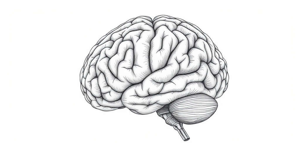 Create a highly detailed illustration of a human brain with intricate line work, using a Canon EOS R6 camera with a 50mm lens, f/8 aperture, ISO 100, and soft diffused lighting for enhanced clarity and depth.