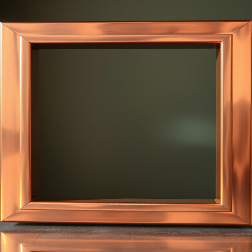 Regenerate a metallic square frame with a shiny copper finish, high-resolution 4K quality, focus on reflections and lighting, shot with a Canon EOS R5, 50mm lens, aperture f/1.8, ISO 100, soft natural light.