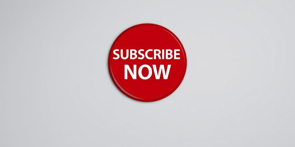 Create a high-resolution image of a circular red button with the text "SUBSCRIBE NOW" in bold white font, captured with a Canon EOS 5D Mark IV at f/5.6 aperture, 1/125 sec shutter speed, ISO 200, natural lighting, and a slight vignette for a professional look.