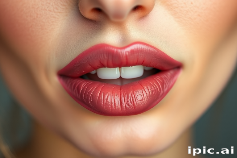 Rosy mauve woman lips with cream finish, enhancing natural lip color for a soft and romantic appearance