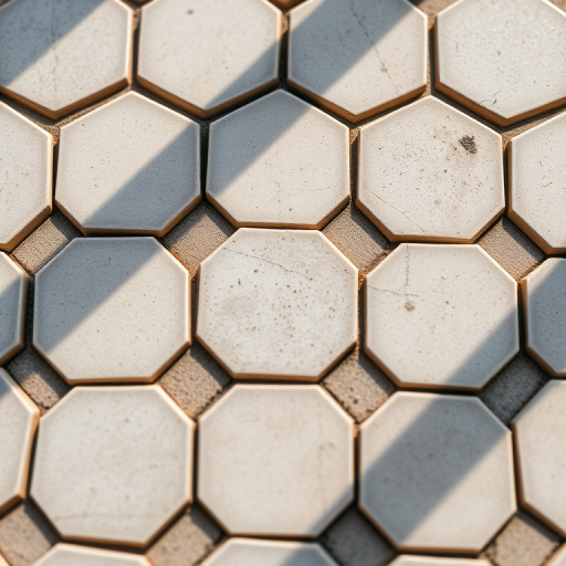 high-resolution close-up of a hexagonal tile pattern, natural lighting, ISO 100, aperture f/8, shutter speed 1/125s, captured with a DSLR camera, top-down view, macro lens