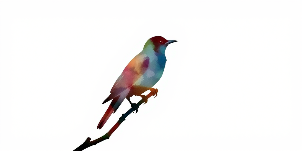 Create a detailed silhouette of a bird in a watercolor style, shot with a Canon EOS R5 at f/4, ISO 100, 1/200s, with a focus on clean lines and soft textures, using a portrait orientation for enhanced presentation.