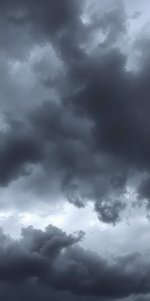 Stormy sky with dark, ominous clouds, captured with a DSLR camera, 24mm focal length, aperture f/8, ISO 200, shutter speed 1/250 sec, taken from a low angle to enhance texture and depth.