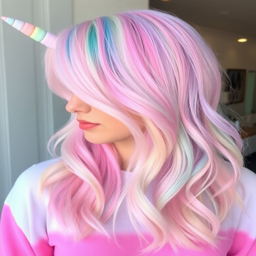 Whimsical pastel rainbow bob known as Unicorn Dream showcasing a harmonious blend of soft hues seamlessly melting together in a mesmerizing display of color reminiscent of cotton candy clouds