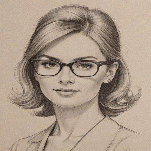 Radiant Maroon 5, pencil sketch, portrait of Fetching woman 1950s in glasses, hair style beatnik, outline, clear lines, fine lines, 8k
