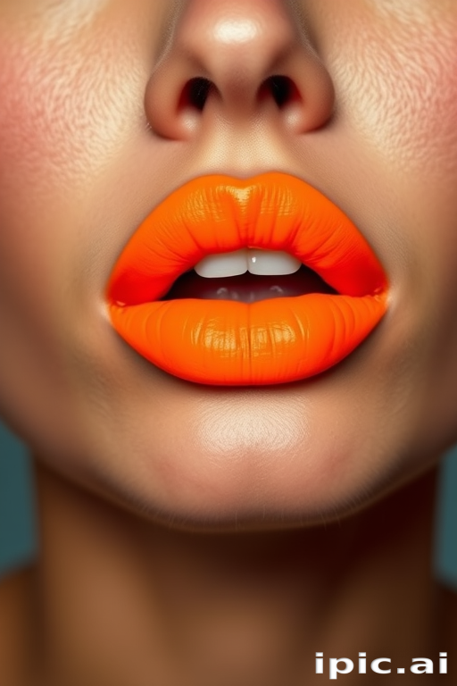 Bold neon orange lips make a vibrant statement, featuring an ultra-matte finish that pops against any skin tone and radiates energy