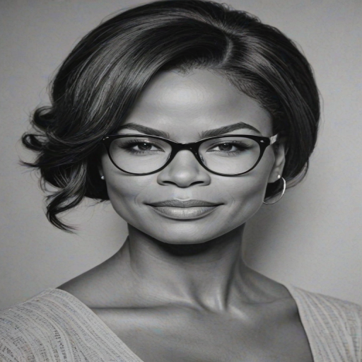 Exquisite Nia Long, pencil sketch, portrait of Dazzling woman 1959s in glasses, hair style beatnik, outline, clear lines, fine lines, 8k