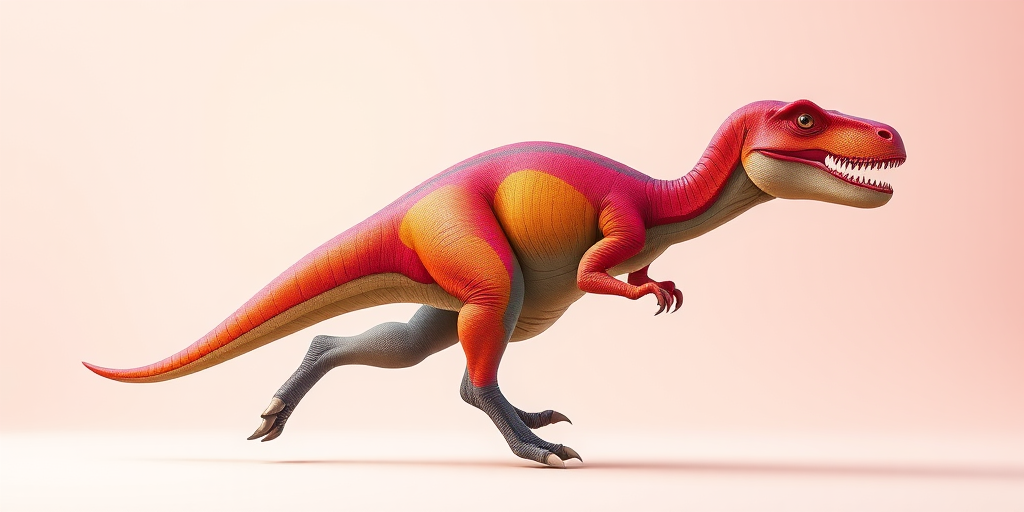 regenerate an illustration of a dinosaur in a dynamic running pose, vibrant colors with a smooth texture, set against a simple gradient background, with a high-resolution 4K quality, use a Canon EOS R5 camera, 50mm lens, f/1.8 aperture, ISO 100, focus on bright and rich colors to enhance visibility and depth