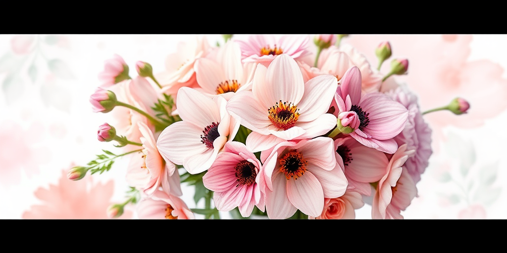 Create a watercolor painting of a bouquet of flowers in a vase, with soft pastel colors and a dreamy abstract background; camera settings: f/2.8, ISO 100, shutter speed 1/100s; camera view: close-up; camera style: artistic; camera type: DSLR.