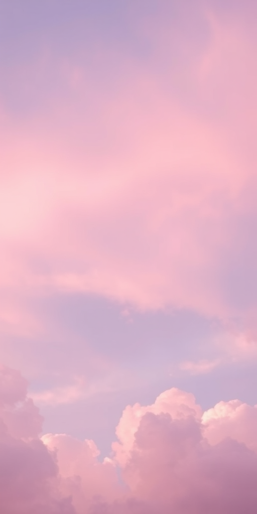 Generate a soft, pastel-colored cloudscape with smooth transitions between pink and lavender hues, taken with a Canon EOS R5 at f/2.8, 1/200s, ISO 100, in a wide-angle view, utilizing a soft focus lens for a dreamy effect.