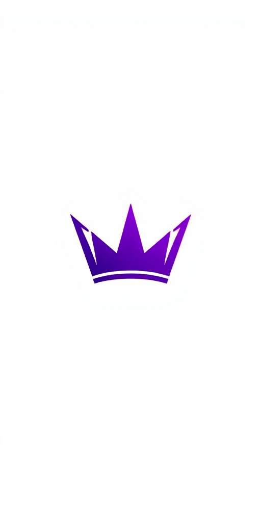 Create a sleek, minimalist logo featuring a stylized crown in shades of purple against a white background, using a Canon EOS R5 camera, 50mm lens, f/2.8 aperture, ISO 100, with soft lighting for enhanced clarity and color vibrance.