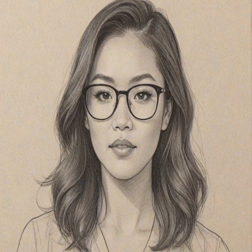 Captivating Ally Maki, pencil sketch, portrait of Graceful woman 1936s in glasses, hair style beatnik, outline, clear lines, fine lines, 8k