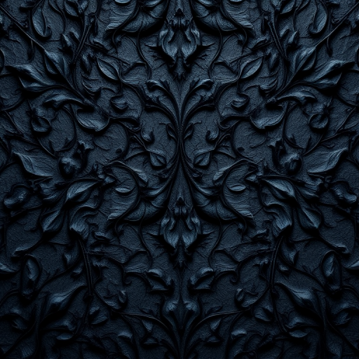 Generate an abstract dark textured pattern resembling natural elements, with high contrast and intricate details; use a Canon EOS R5, ISO 100, f/8, 50mm lens, top-down view, and a soft light style for enhanced quality.