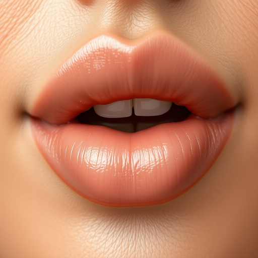 Alluring representation of nude lips with a satin sheen, highlighting natural contours and subtle variations in skin tone