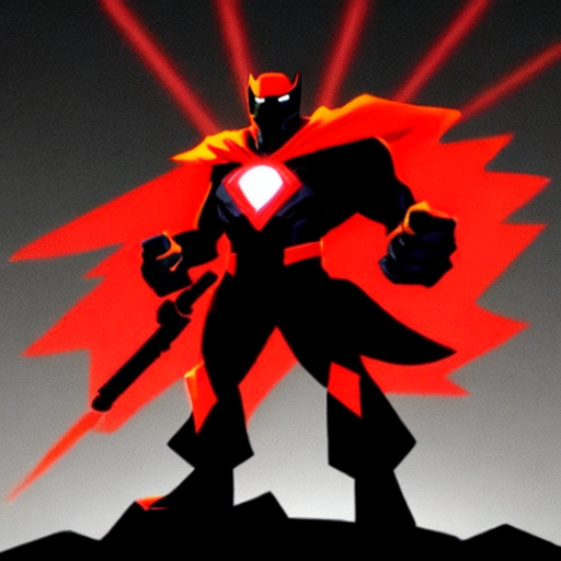 superhero red and black with glowing eyes that shoot lasers cutting a ...