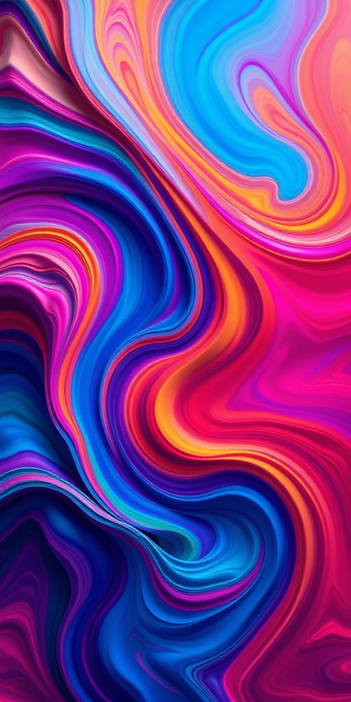 create an abstract image of vibrant, swirling colors in a wave pattern with high saturation, captured with a DSLR camera at f/5.6 aperture, 1/125 shutter speed, ISO 200, 50mm lens, top-down view, enhanced clarity and saturation for vividness and depth