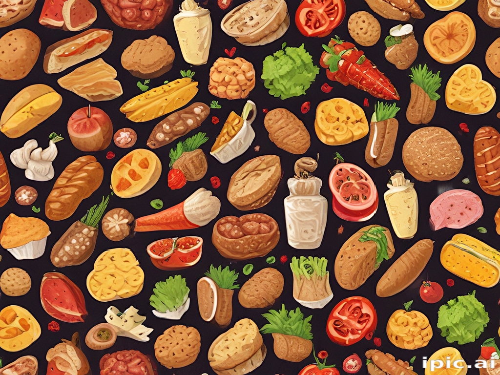 A Colorful Array of Delicious Foods Spread Across a Dark Background.