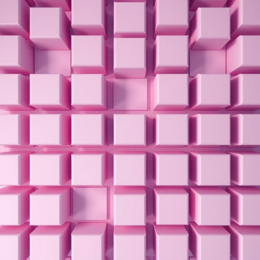 Create a high-resolution image of repeating 3D cubes in a gradient of soft pink and lavender, ensuring sharp edges and subtle shading, using a Canon EOS 5D Mark IV camera with a 50mm lens at f/8, ISO 100, and a 1/100s shutter speed, capturing a symmetrical top-down view with enhanced contrast and clarity.