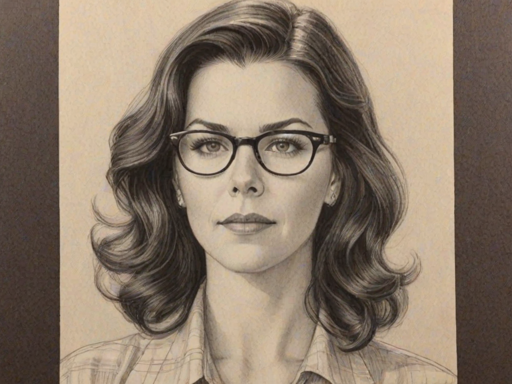 Splendid Lauren Graham, pencil sketch, portrait of Sublime woman 1930s in glasses, hair style beatnik, outline, clear lines, fine lines, 8k