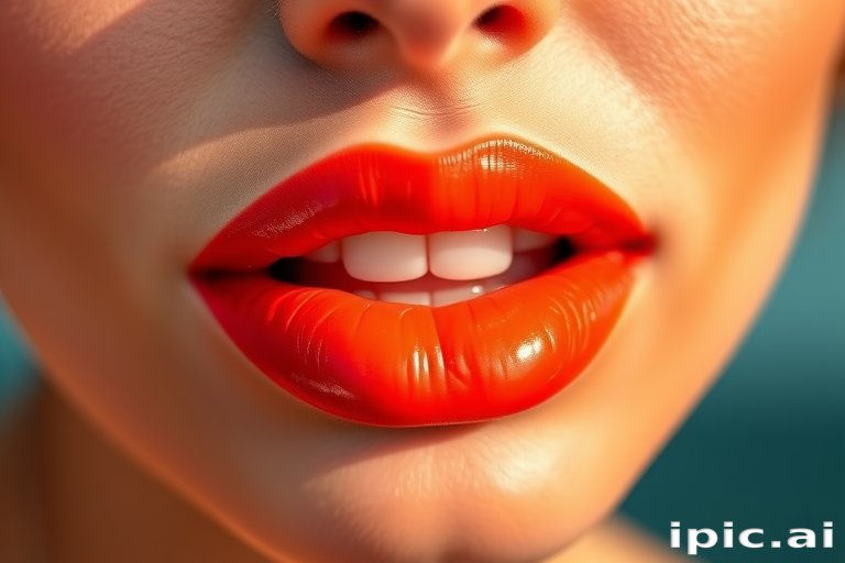 Vibrant coral-hued lips with a glossy finish shine brilliantly, capturing the essence of a tropical sunset in the "Sunset Bliss" style, featuring a subtle ombre effect that gradually transitions from deep coral to a lighter peachy tone at the center, creating a mesmerizing dimensional appearance that enhances the natural fullness of the lips while providing a fresh and youthful glow