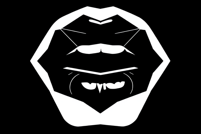 Bold geometric lips with sharp lines and angles in contrasting black and white, creating a striking optical illusion that draws the eye