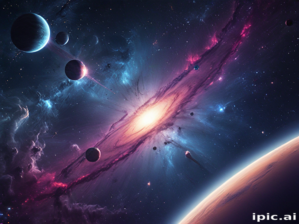 Vibrant Cosmic Scene Featuring Planets and a Dazzling Galaxy Background