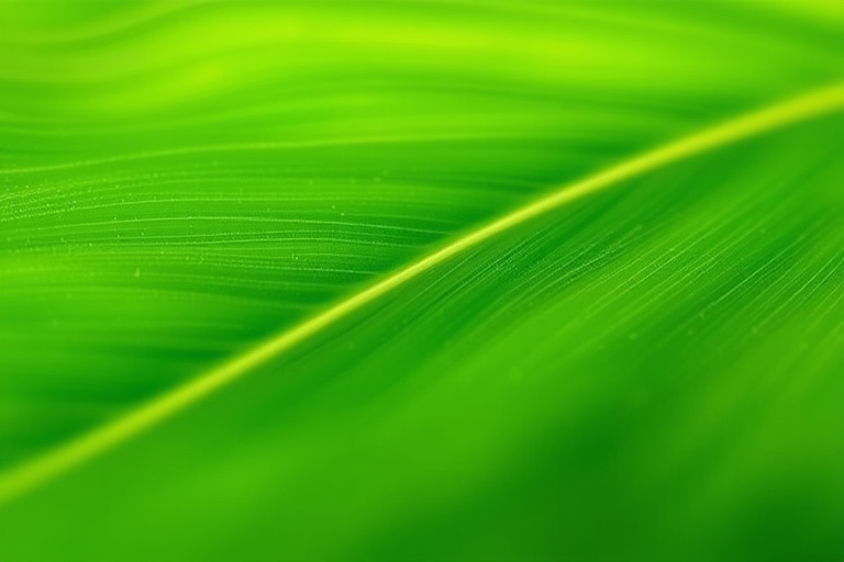 Create a high-resolution image of a green leaf with a smooth gradient, captured using a DSLR camera at f/2.8, ISO 100, 50mm lens, natural light, macro view, emphasizing details and vibrant color.