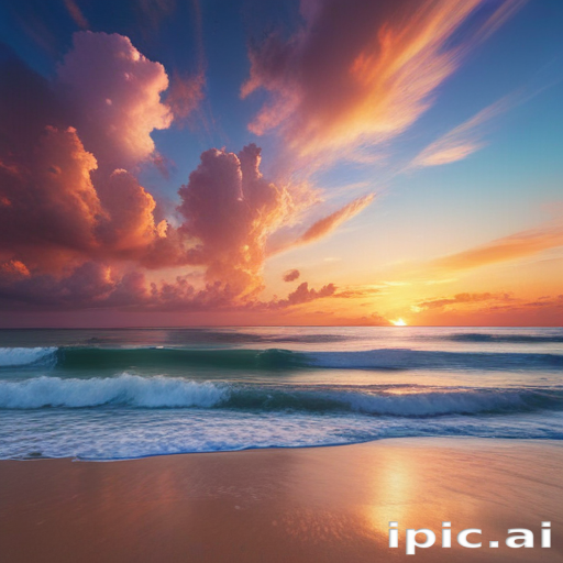 Serene Sunset Over Tranquil Ocean Waves with Colorful Cloudy Sky