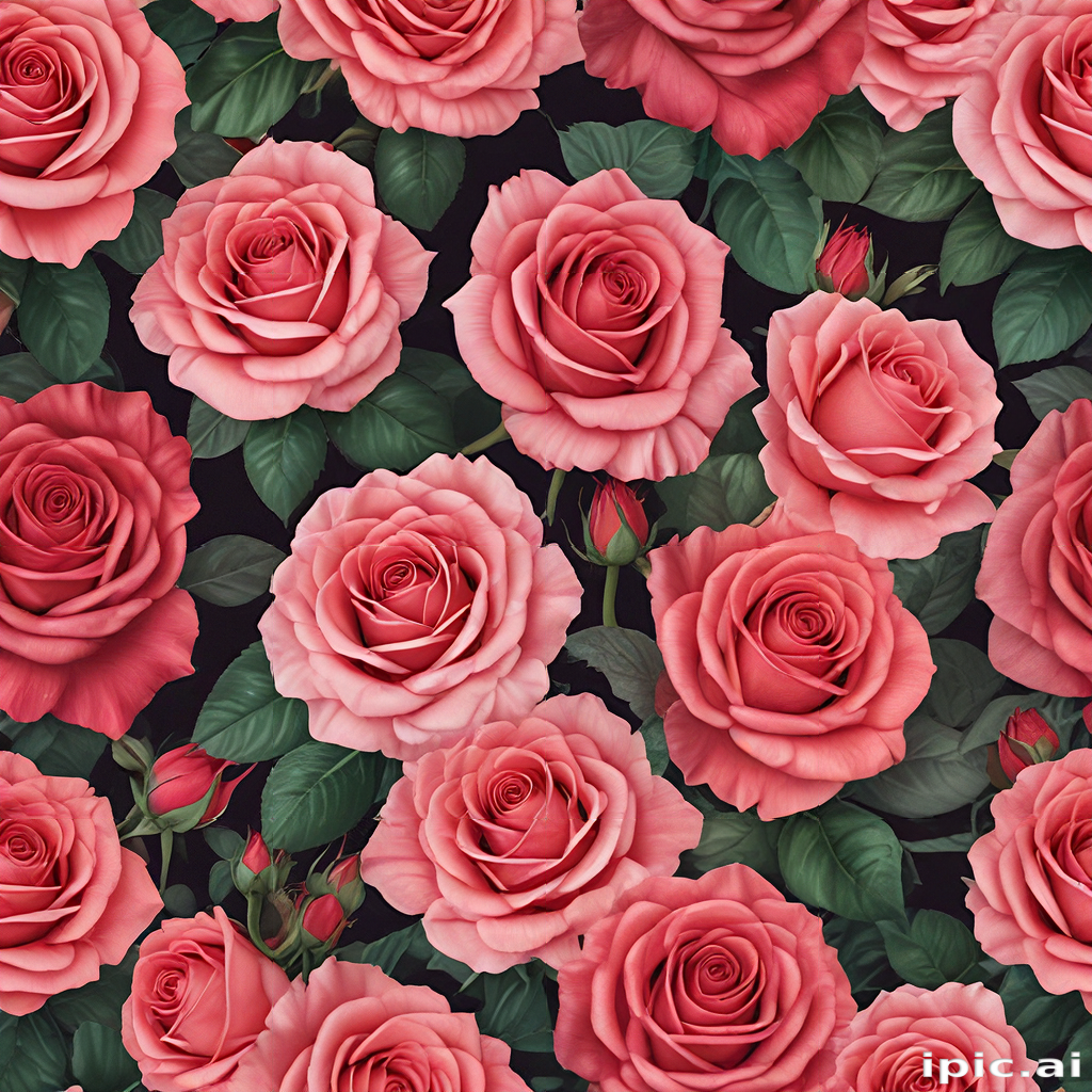 Vibrant Pink Roses Surrounded by Lush Green Leaves on a Dark Background