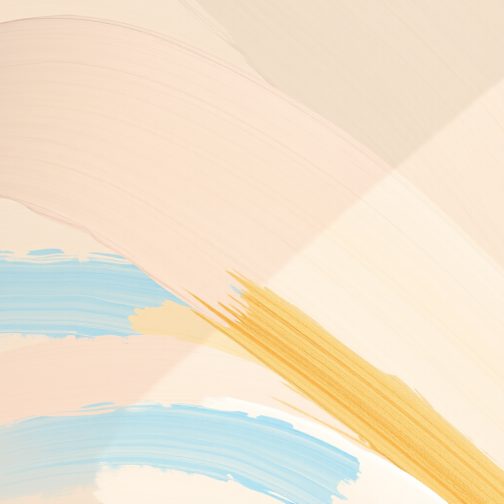 Create an abstract background featuring soft brush strokes in shades of beige, peach, blue, and gold, captured with a DSLR camera at f/4, ISO 200, focal length 50mm, in natural light, styled with a shallow depth of field for enhanced texture detail.