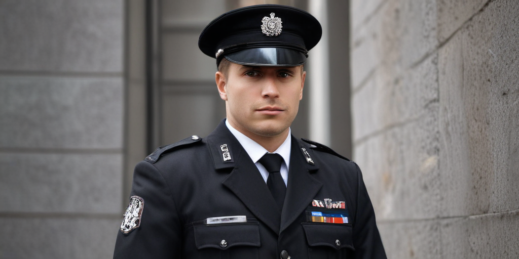 Dedicated Police Officer in Uniform Standing Proudly Against a City ...