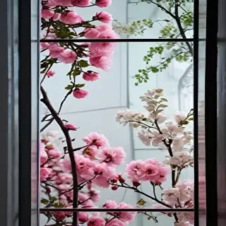 flowers behind glass wallpaper
