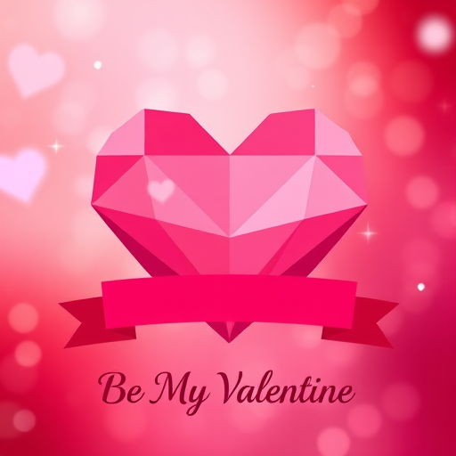 Create a vibrant and romantic graphic featuring a geometric heart in shades of pink and red, surrounded by a soft, dreamy gradient background with sparkling lights, add a banner with the text "Be My Valentine" in an elegant font, shot with a 50mm lens at f/1.8, ISO 100, and a soft focus style, using a digital camera.