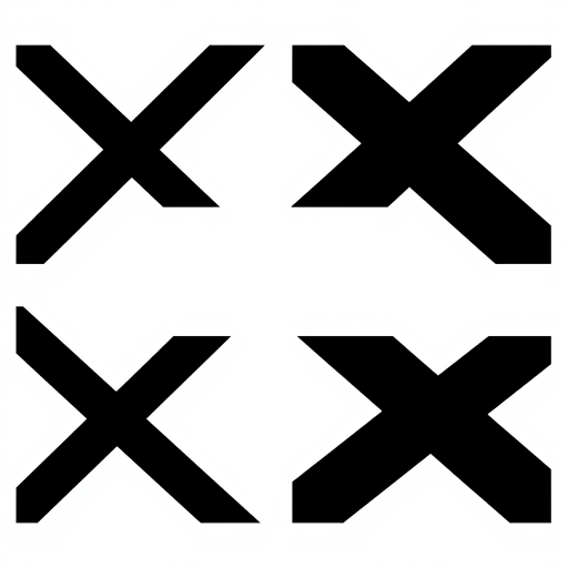 Create a high-resolution image of a stylized letter X with multiple overlapping lines in black, centered on a white background using a Canon EOS R5 camera with an aperture of f/8, ISO 100, and a focal length of 50mm to ensure sharpness and clarity.