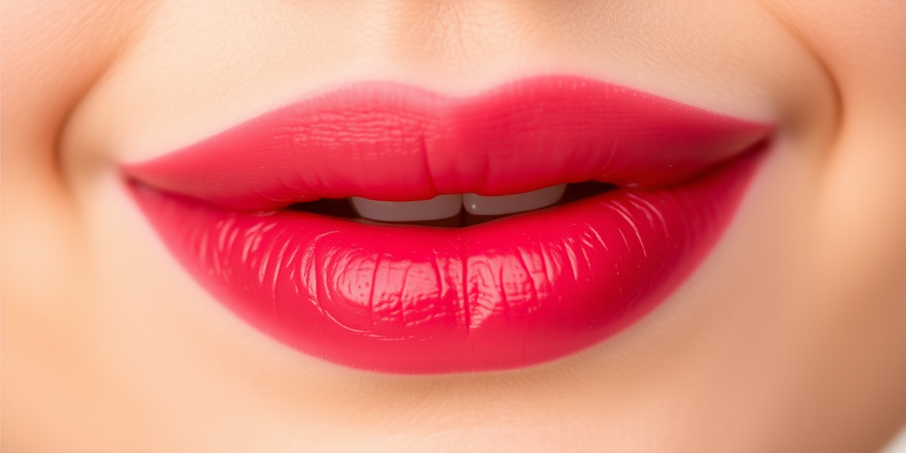Sheer raspberry lips with a water-tint finish, titled "Dewberry Flush," exhibit a natural-looking stain and fresh, hydrated appearance for a youthful glow